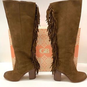 Gianni Bini Chocolate Brown Suede Boots Size 6 with Fringe and 3” Heel